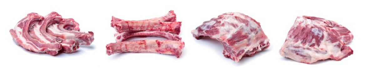 Wall Mural - Raw spare ribs on white background 