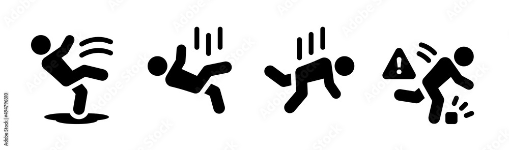 Slip and fall vector icon set isolated on white background. Stock ...