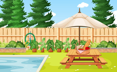 Wall Mural - Scene of backyard with a fence