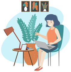 Wall Mural - Woman working on laptop at home