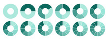Set Of Segmented Circles Isolated On White Background. A Different Number Of Sectors Divides The Circle Into Equal Parts.