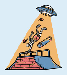 Wall Mural - skateboarder attacked by ufo illustration