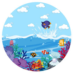 Poster - A water splash scene with fish on white background