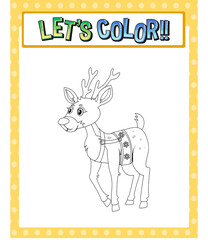 Wall Mural - Worksheets template with let’s color!! text and raindeer outline