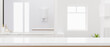 Leinwandbild Motiv Empty space on modern white tabletop over blurred elegance bathroom background.
