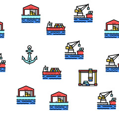 Wall Mural - Container Port Tool Vector Seamless Pattern Thin Line Illustration