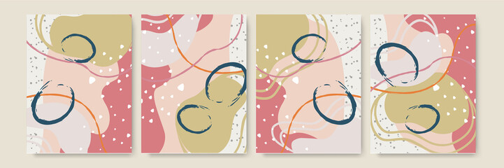 Creative minimalist hand painted Abstract art background with watercolor stain and Hand Drawn doodle Scribble Circle. Design for wall decoration, postcard, poster or brochure. Vector Illustration