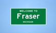 Fraser, Michigan city limit sign. Town sign from the USA.