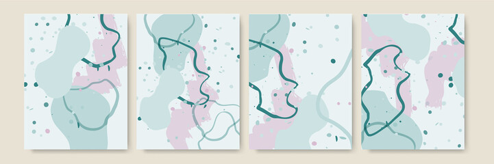 Creative minimalist hand painted Abstract art background with watercolor stain and Hand Drawn doodle Scribble Circle. Design for wall decoration, postcard, poster or brochure. Vector Illustration
