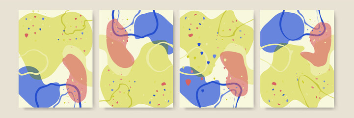 Creative minimalist hand painted Abstract art background with watercolor stain and Hand Drawn doodle Scribble Circle. Design for wall decoration, postcard, poster or brochure. Vector Illustration