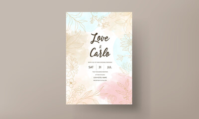Wall Mural - Elegant hand drawn golden wedding invitation template