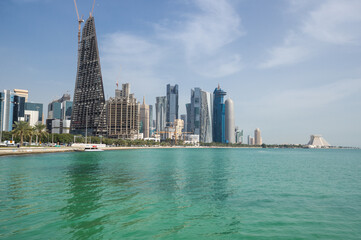 Poster - Panoramic view with modern skyscrapers in the centre of Doha