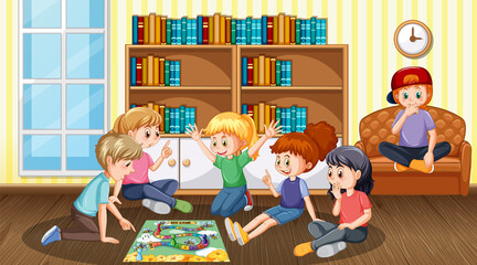 Poster - Children playing board game in library