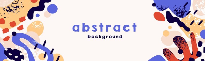 Fototapete - Banner design with abstract geometric shapes pattern and background for text. Modern horizontal minimalistic template with creative fluid liquid elements. Trendy backdrop. Flat vector illustration