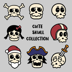 Wall Mural - Cute doodle skull collection set