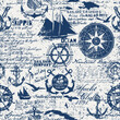Caribbean sailing cruises nautical elements collage wallpaper grunge marine vector seamless pattern