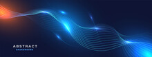 Abstract Blue Technology Background With Flowing Lines. Dynamic Waves. Vector Illustration.	