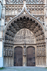 Sticker - Beautiful shot of the main entrance door of Cathedral of Our Lady of Antwerp during daytime, Belgium