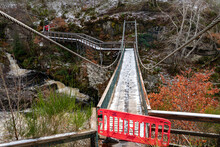 Closed Footbridge At The Rogie Falls On The Black River  Near Inverness In Scotland