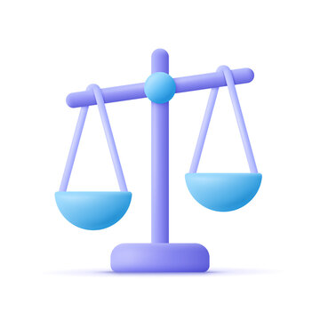 Wall Mural - Scales of justice. Balance and justice, law concept. 3d vector icon. Cartoon minimal style.