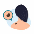 Young woman with birthmark in neck area. World Melanoma Day. Cancerous tumor. Vector illustration on topic of medicine and health problems.