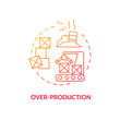 Overproduction red gradient concept icon. Excessive goods manufacturing. Production business. Type of muda abstract idea thin line illustration. Isolated outline drawing. Myriad Pro-Bold font used