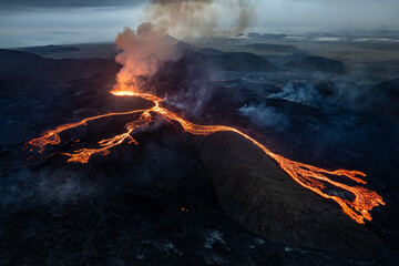 Wall Mural - Scenic view of lava in the Fagradalsfjall volcano in Iceland on cloudy sky background