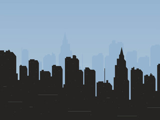 Canvas Print - Illustration of the silhouette of a modern city with skyscrapers and buildings