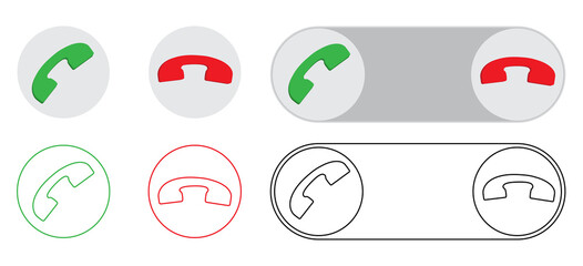 Wall Mural - Incoming call buttons vector set isolated on white. 3d and outline illustration for call answer concept projects.