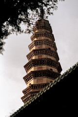 Vertical shot of the famous Pizhi Pagoda in Lingyan Temple, China