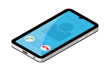 Wall Mural - 3d mobile phone isometric vector illustration with incoming call buttons. Incoming call illustration with reflection to use in communication, business, connection, digital technology projects.