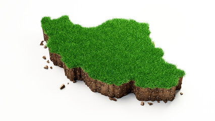 3d render of iran map grass and ground texture on isolated white background