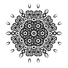 Wall Mural -  Monochrome circular geometric ornament. Round mandala for coloring book page. Template for printing on fabric.