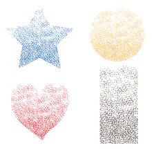 Figures Made Up Of Small Dots. Set Of Four Figures - Circle, Heart, Star And Rectangle