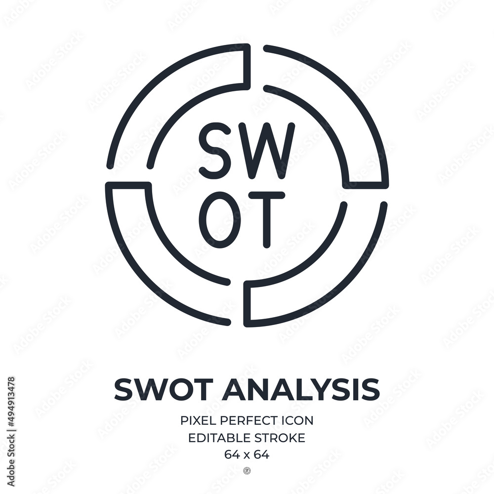 Pixels Swot Analysis SWOT analysis diagram concept editable stroke outline icon isolated on ...