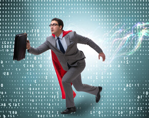 Businessman running towards digital achievements