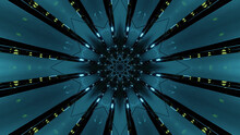 3D Illustration Of Star Shaped Turquoise Kaleidoscopic Pattern