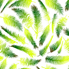  Seamless background palm leaves. Vector illustration
