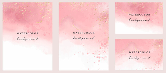 Wall Mural - Set of vector watercolor universal backgrounds with copy space for text. Design for social media, card, invitation, brochure, cover.