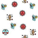 Fototapeta  - Bacteria Infection Vector Seamless Pattern Thin Line Illustration