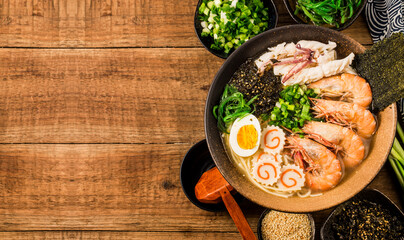 Wall Mural - Japanese Seafood Ramen with cuttlefish sauce