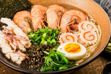 Wall Mural - Japanese Seafood Ramen with cuttlefish sauce