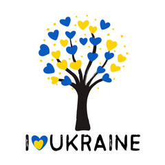 Blue and yellow haerts. I Ukraine. Lettering creative banner.