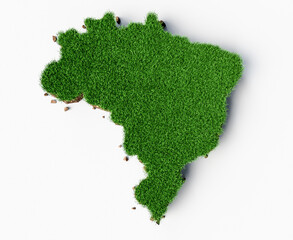 Canvas Print - 3D rendering of Brazil Map with grass surface