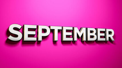 Poster - 3D rendering of September lettering word on a pink background