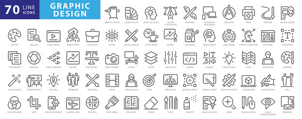 set of thin line icons of graphic design. simple linear icons in a modern style flat, creative proce