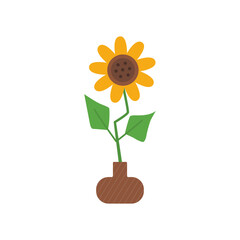 Wall Mural - sunflower in a pot. yellow flower with long stem. vector illustration. print for apparel, cards, pos