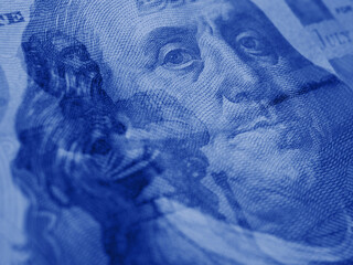 Wall Mural - fragments of russian and american paper money close-up. ruble and dollar. a banknote of 5000 rubles 