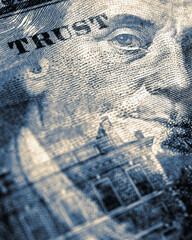 Wall Mural - american paper money. 100 dollar bill with portrait of benjamin franklin in focus. us banknote close
