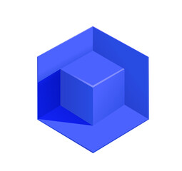Poster - Blue cube isolated on white background